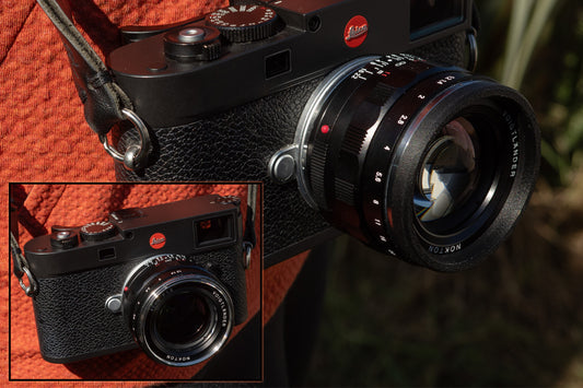 Leica M Mount lens black stealth tipped covers. Showing before and after on Voigtlander Nokton 40mm 1.2 lens